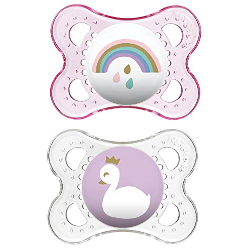 MAM Pacifiers, Baby Pacifier 0-6 Months, Best Pacifier for Breastfed Babies, 'Clear' Design Collection, Girl, 2-Count