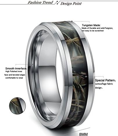 Tungary Jewelry 8mm Mens Tungsten Carbide Rings Wedding Engagement Band Camo Size 7-14