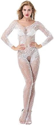 Women Lingerie Babydoll Crotchless Nightie Leotard Body Suit Stocking - One Size (White)