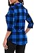 KISSMODA Women's Roll Up Sleeves Slim Fit Plaid Shirt Deep V Neck Tie Front Blouses Blue Medium