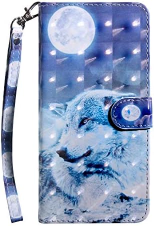 Vagenno Samsung Galaxy S10e Case,Shockproof PU Leather Flip Cover Notebook Wallet Case with Magnetic Closure Stand Card Holder ID Slot Folio Soft TPU Bumper Protective Skin,Wolf & moon