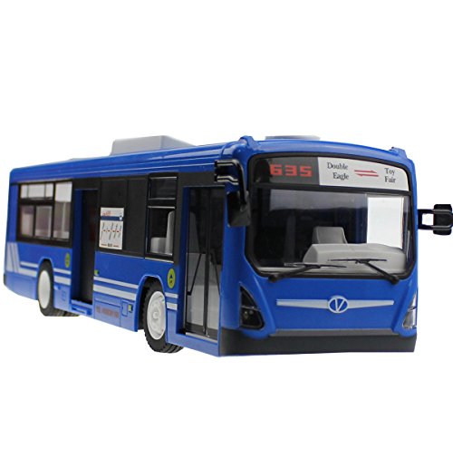 Fisca RC City Bus Remote Control Vehicles, 6 Ch 2.4G Opening Doors and Acceleration Function Toys Electronic Hobby Truck with Simulation Sound and Flashing Light (Blue)