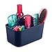 mDesign Small Plastic Shower/Bath Storage Organizer Caddy Tote with Handle for Dorm, Shelf, Cabinet - Hold Soap, Shampoo, Conditioner, Combs, Brushes, Lumiere Collection, Navy Blue