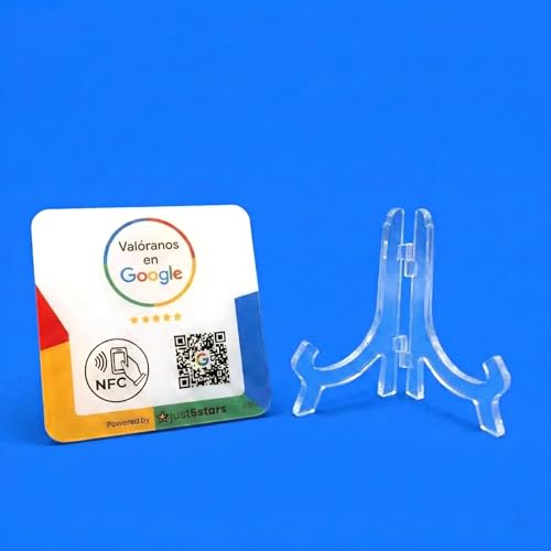 just5stars - Google Reviews Poster - NFC and QR - No Subscriptions - 12cm x 12cm - Includes sticker and stand.