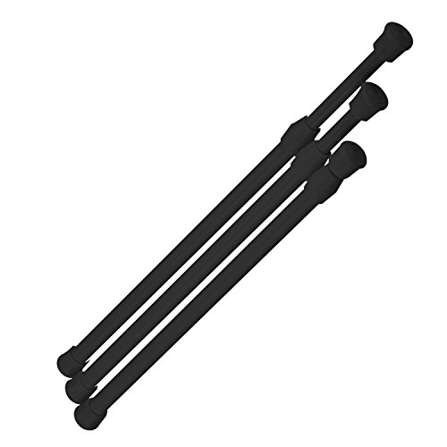 Yephets Adjustable Cupboard Bars Tensions Rod Spring Curtain Rod-3 Pack (12-20 Inch, Black) - Thumbnail 2