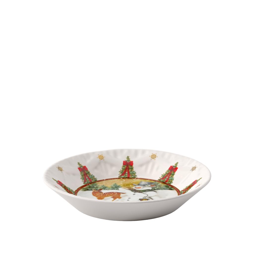 Villeroy & Boch – Toy's Fantasy Small Porcelain Christmas Bowl, Serving Bowl with Snowman and Animals, Deep Christmas Plate, White/Red