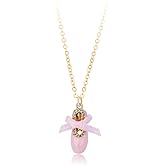 Cute Pink Enamel Ballet Slipper Shoe Bow Pendant Necklace for Women Cubic Zirconia Sweet Ballerina Dancer Charm Adjustable Chain Choker Dance Recital Gifts Jewelry for Daughter Niece Sister Bestie