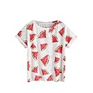 SheIn Women's Watermelon Print Ripped Rolled Short Sleeve T-Shirt Large White