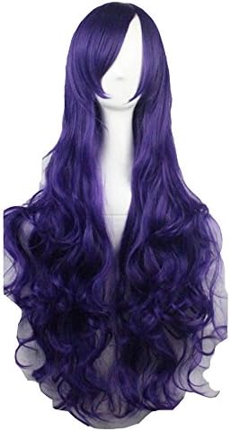Girls Colorful Anime Cosplay Wig Women Fashion Loose Wave Long Curly Hair 80cm Harajuku Hair (Purple)