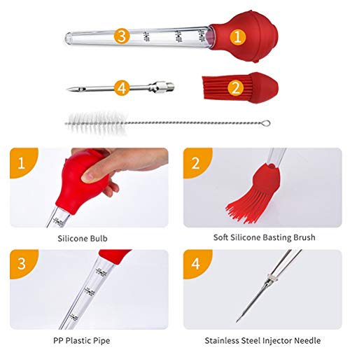 2Pcs Turkey Baster Set of 4, Odowalker Turkey Needle Silicone Turkey Seasoning Pump Barbecue Tool Silicone Gel Dropping Oil Seasoning Tube with Clean Brush - Thumbnail 4