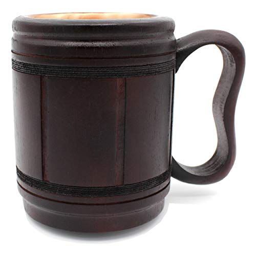 5MoonSun5's Handmade wooden Beer Mug copper Cup Carved Natural Beer Stein Old-Fashioned Barrel Brown Vintage Bar accessories - Wood Carving Beer Mug Great Retro Design Beer Tankard for Men 16oz, - Thumbnail 7