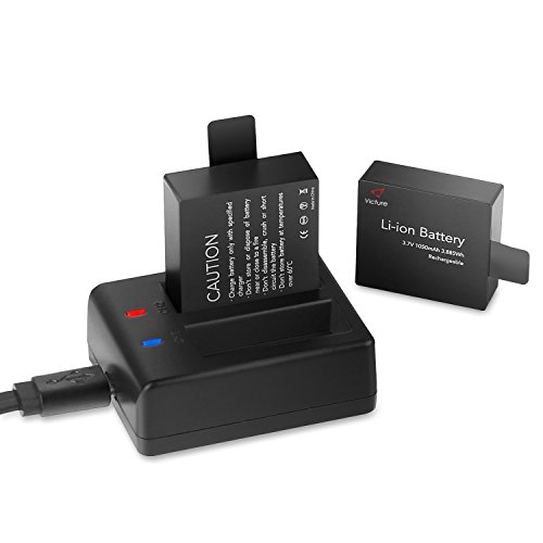 Victure 2PCS Pack Action Camera Batteries 1050mAh Rechargeable Dual USB Battery Charger APEMAN