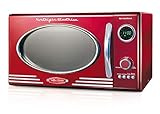 Nostalgia RMO4RR Retro Large 0.9 cu ft, 800-Watt Countertop Microwave Oven, 12 Pre-Programmed Cooking Settings, Digital Clock, Easy Clean Interior, Metallic Red