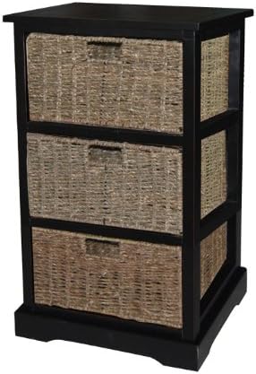 Urbanest 1000479 Accent Storage Cabinet with Three Seagrass Basket Drawers, Antique Black