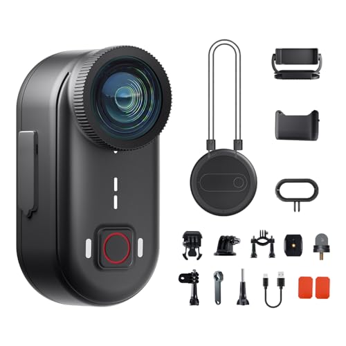 Mini Caméra Sport 4K avec Action Pod & 64GB Intégrée, Stabilisation EIS 6-Axes, Camera Portable Étanche 10M, Caméra POV avec Pendentif Magnétique et Clip Rotatif (Easy Clip) pour Vlog/Moto/Vélo
