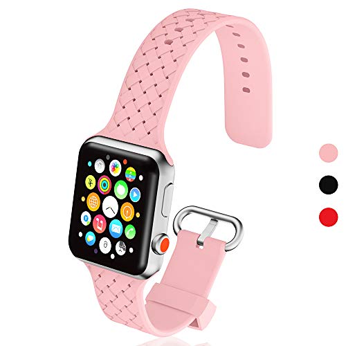 Compatible for Apple Watch Band, Steanum Sport Band Soft Silicone Strap Compatible for Apple Watch Series 4/3 /2/1, Nike+/Hermes/Edition/Sport 38mm/40mm&42mm/44mm Pink