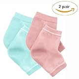 PrettyDate 2 Pair Spa Moisturising Silicone Gel Heel Socks for Dry Hard Cracked Skin Moisturizing Open Toe Comfy Recovery Socks Day Night Care fits U.S. Women Size 4-8.5.Men size 6-10.5 (M,Green+Pink)