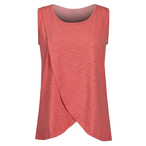 KESEE Multi-Functional Pregnancy Breast-Feeding Pure Color Vest, Maternity Nursing Breastfeeding Sleeveless Tank Top Double Layer Blouse (XL, Red 3)