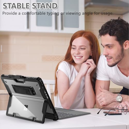 Gerutek Shockproof Case for Microsoft Surface Pro 13"/Pro 11/Pro 10/Pro 9 (2026/2024/2022), Heavy Duty Case Compatible with Stand, Type Cover Keyboard, Bragonne and Shoulder Strap, Pen Holder, Clear