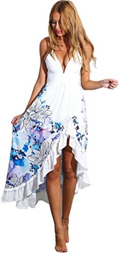 Voinnia Women Spaghetti Strap Irreugular Ruched Hem Beach Causal Dress