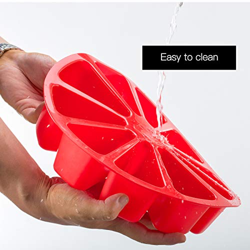 Aokinle Silicone Portion Cake Molds-10 Triangle Cavity,Nonstick Cake Pan for Baking,Large Bakeware,Soap Mould Pizza Pan,Round,Red