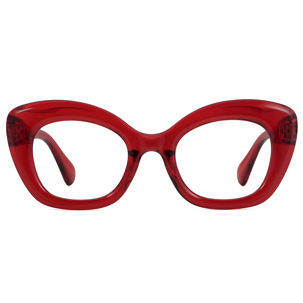 JiSoo Oversized Reading Glasses 1.75 Women Cat Eye Funky Readers Glasses, Large Ladies Reading Glasses 1.75+, Red