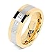 100S JEWELRY Tungsten Rings for Men Gold Silver Crystal Wedding Bands Two Tone 3 CZ Stone Promise Marriage Size 8-16