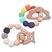Baby Wooden Teether Infant Teething Toys Set of 2 Bracelet BPA Free Can Chew Cloud and Owl Textures Sensory Charm, Rainbow