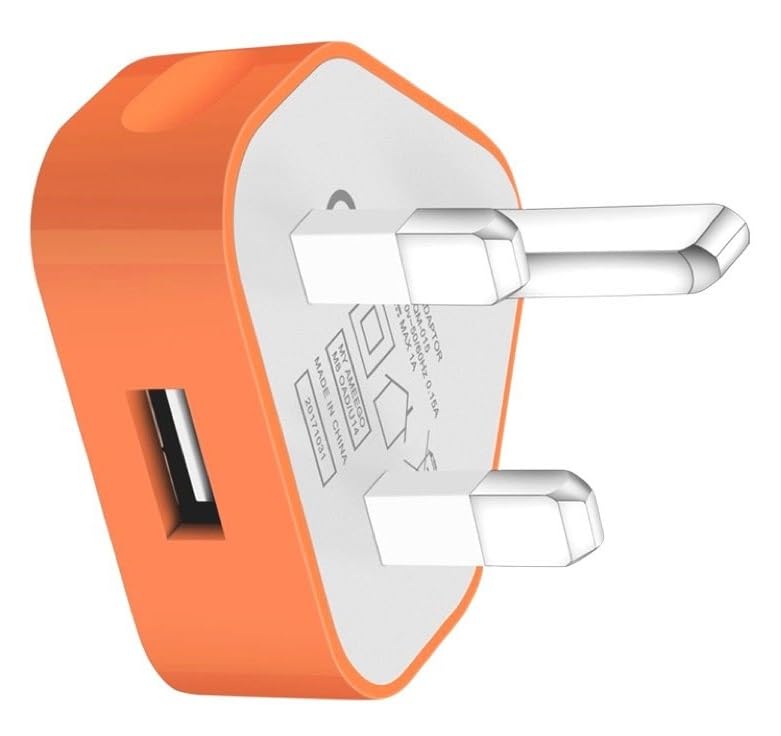 AMO® Charger Plug, UK 3 Pin Plug Charger, Adapter Compatible with Samsung Galaxy Compatible with iOSiPhone iOSiPad Sony Tab HTC Windows Phone Tablet Laptop and Many more (Orange)
