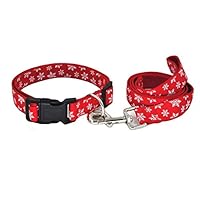 Ytuomzi Christmas Dog Leash Collar Set Lead Adjustable Pet Collar Strong Nylon Dog Handle Leash Durable Safe Pets Rope/Strap Walking Training Running (X-Large, Red - Snowflake)