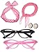 SATINIOR 6 Pack 50s Women Costume Accessories Set 1950s Scarf Headband Earrings Bandana Tie Cat Eye Glasses(Pink, Black)