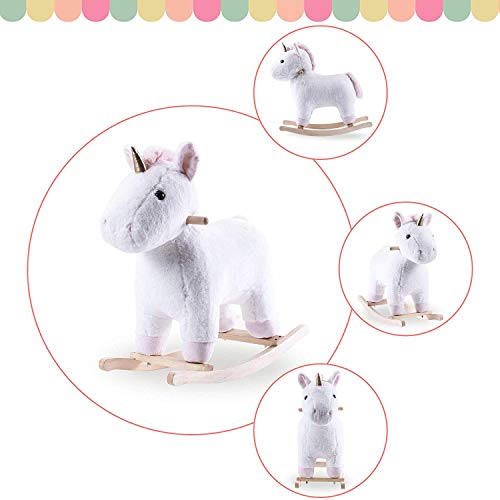 image for P PURLOVE Stuffed Animal Rocking Horse Toy, White Unicorn Rocker for K