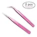 Stainless Steel Tweezers for Eyelash Extension - 2 Pcs- Straight and Curved - Light rose - by NIPOO