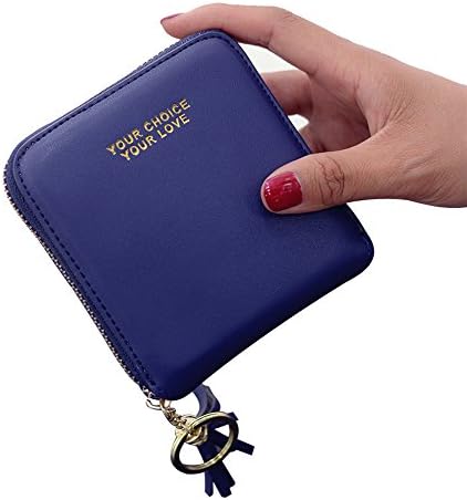 Amarte RFID Blocking Leather Wallet Bifold Zipper Cards Holder Purse for Women with Tassel Sapphire Blue