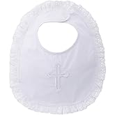 ESTAMICO Baby Girls Embroidered Cross Baptism Bib Infant Christening Outfits Gift