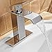 BWE Bathroom Faucet Chrome Modern Waterfall Single Hole Bathroom Sink Faucet Parts Spout Bath Lavatory Vanity and Supply Hose Single Handle Square