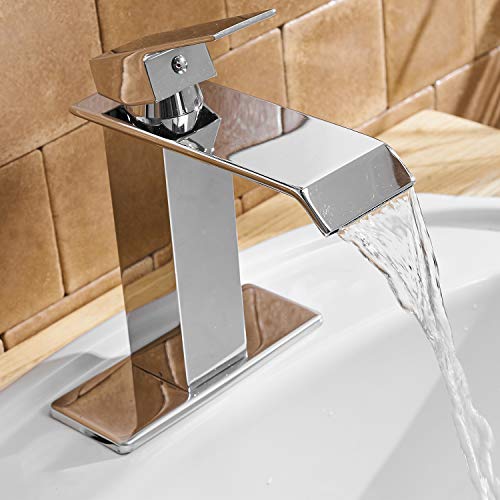 BWE Bathroom Faucet Chrome Modern Waterfall Single Hole Bathroom Sink Faucet Parts Spout Bath