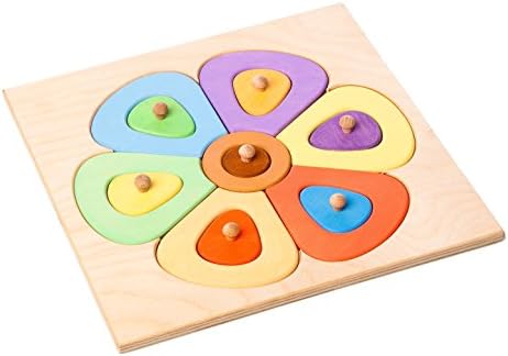 Wooden Peg Color Flower Puzzle - Geometric Shape (Handmade in Europe) Montessori Toy