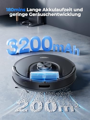 Laresar Clean 8000Pa Robot Vacuum Cleaner with Wiping Function, 3-in-1 Vacuum Cleaner Robot with Laser Navigation, Robot Vacuum Cleaner with App Control, 180 Minutes Running Time, Ideal for Pet Hair