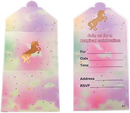 Unicorn Party Invitations, Kids Party Invitations & Envelopes 6pcs Collapsible 2in1 Gold Glitter for Girls Kids Children Baby Age1st 2nd 3rd 4th 5th 18th 21st Birthday Xmas Baby Shower Invitations