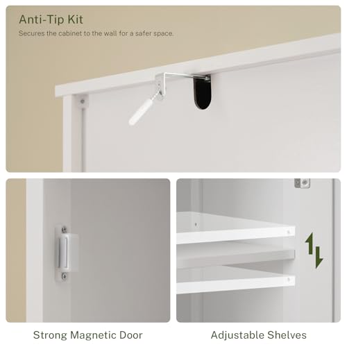 WEENFON 67" H Bathroom Storage Cabinet with 2 Doors & 1 Drawer, Tall Bathroom Cabinet with 6 Shelves, Narrow Bathroom Storage, for Bathroom, Living Room, Kitchen, White, 30×40×170CM