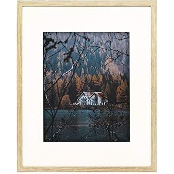 Frametory, Frame with Ivory Mat for Photo - Smooth Wood Grain Finish - Sawtooth Hangers, Real Glass - Landscape/Portrait, Wall Display (Beige, 16x20 Frame for 11x14 Photo)