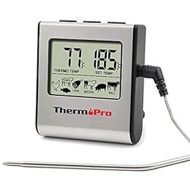 ThermoPro TP16 Large LCD Digital Cooking Kitchen Food Meat Thermometer for BBQ Grill Oven Smoker Built-in Clock Timer with Stainless Steel Probe