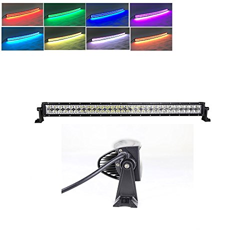 Nicoko 180w 32Inch Curved Offroad Led work light bars 18000 Lumens with RGB Halo ring ColorMorph Combo Beam Driving Fog Lamp Suv Ute Atv Truck 4x4 Boat + Free Wireharness