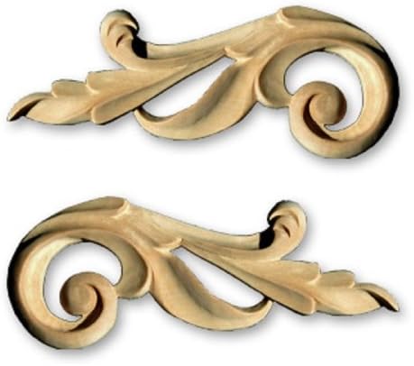 9-1/4"W X 3-3/4"H X 3/4"TH Hand Carved Hard Wood Onlay Applique Corbel (Pair L&amp;R)
