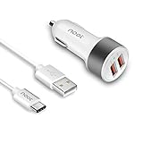Noot Products Quick Charge 3.0 Dual USB Car Charger for Samsung Galaxy Note 8 / S9 / S9 Plus / S8 / Moto Z2, Z Force Droid / LG V30 V20 G6 / Google Pixel 2 with 6ft USB Type C Fast Charging Cable