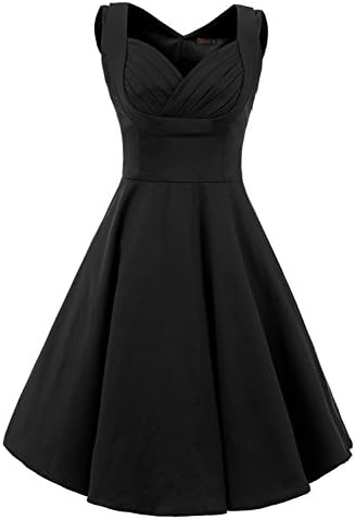 yisqzjzj Seasonal Women's V Neck Vintage Cut Out Retro Party Cocktail Dresses BlackLarge