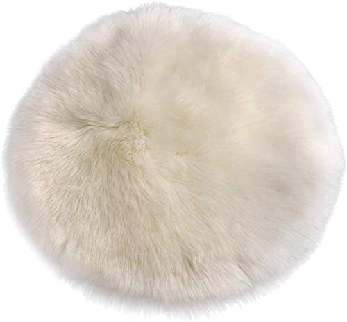 AKAMAS Round Fluffy Faux Fur Seat Cushion Pad Artificial Sheepskin Pad Chair Carpet Plush Coffee Table Mat Dressing Table Mat Mirror Carpet for Home Car,White, 40cm