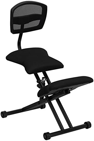 Boswell Ergonomic Kneeling Chair w/Back in Black Mesh & Fabric