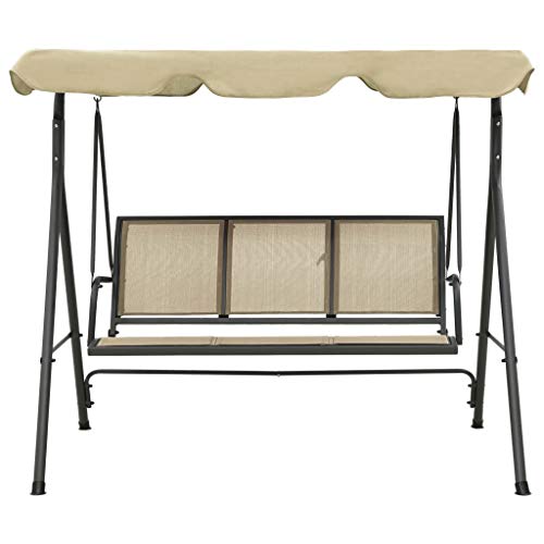 WELLIKEA Hollywoodschaukel mit Dach Anthrazitgrau und Sandfarben – Bild 3